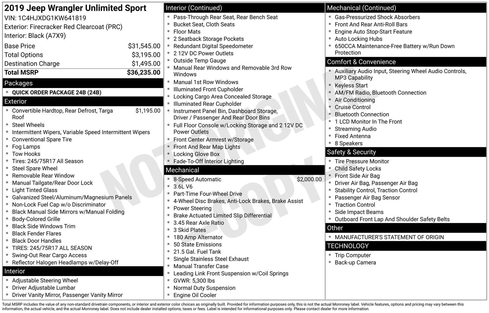 2019 Jeep Wrangler Unlimited Sport