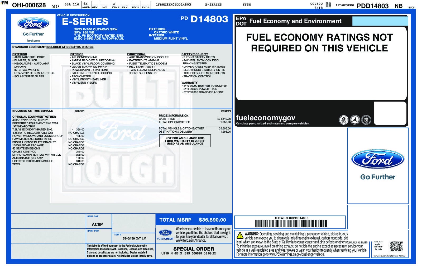 2023 FORD TRUCK E-SERIES CUTAWA Base