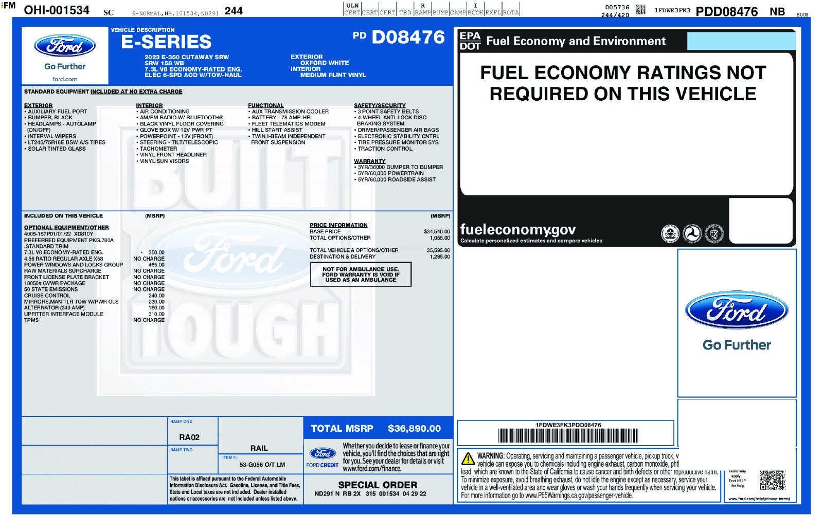 2023 FORD TRUCK E-SERIES CUTAWA Base