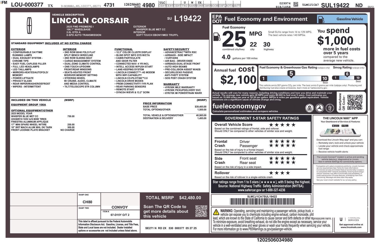 2025 Lincoln Corsair Premiere